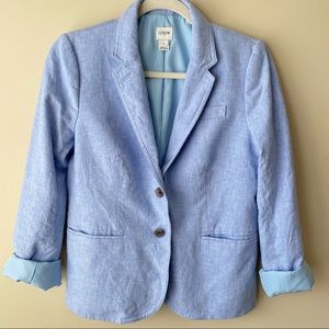 J. Crew Linen Cotton Light Blue Schoolboy 2 Button Blazer Size 6